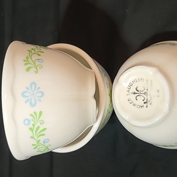 Lot Of 3 Vintage Homer Laughlin Bouillion Custard Blue Tulip Floral Pattern - Picture 7 of 7